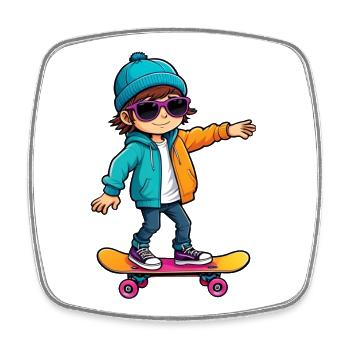 Cool Happy Skateboarding Kid - Square fridge magnet - white - Front