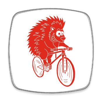 Roter Igel auf dem Fahrrad - Viereckiger Kühlschrankmagnet - Weiß - Vorne