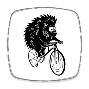 Schwarzer Igel auf dem Fahrrad - Viereckiger Kühlschrankmagnet - Weiß - Vorne