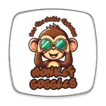 Cute Monkey: See the world through monkey goggles! - Square fridge magnet - white - Front