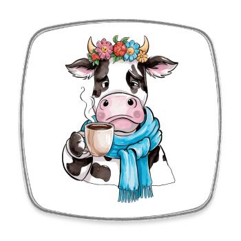 Vache café - Magnet carré - blanc - Devant