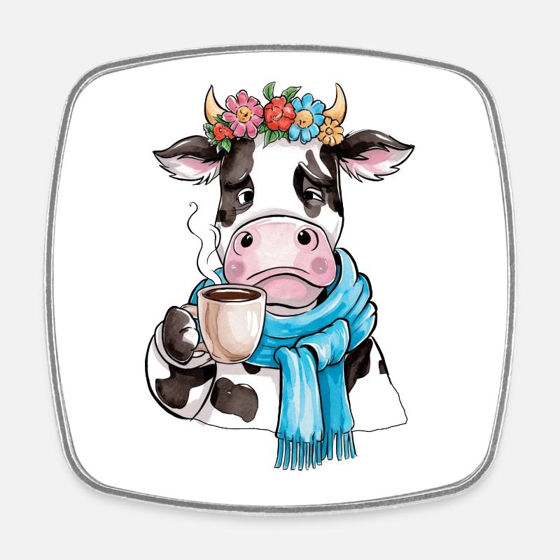 Vache café - Magnet carré - blanc