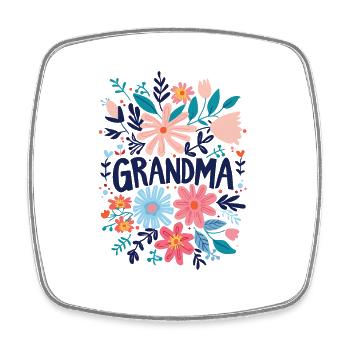 Grandma Doodle Text with Colorful Flowers - Granny - Square fridge magnet - white - Front