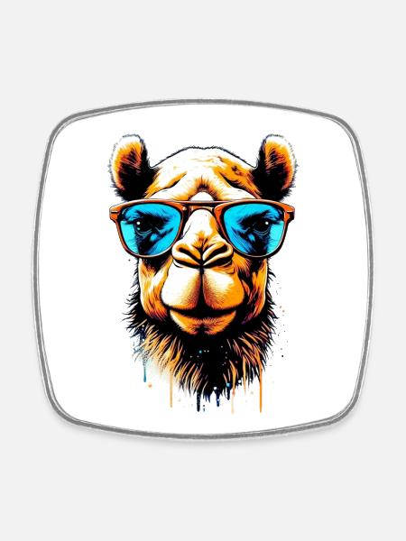 Camel avec lunettes de soleil - Magnet carré - blanc