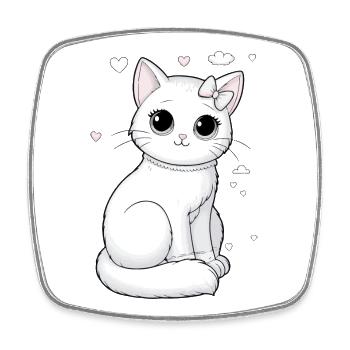 Chat blanc avec câlin d’arc et câlin - Magnet carré - blanc - Devant