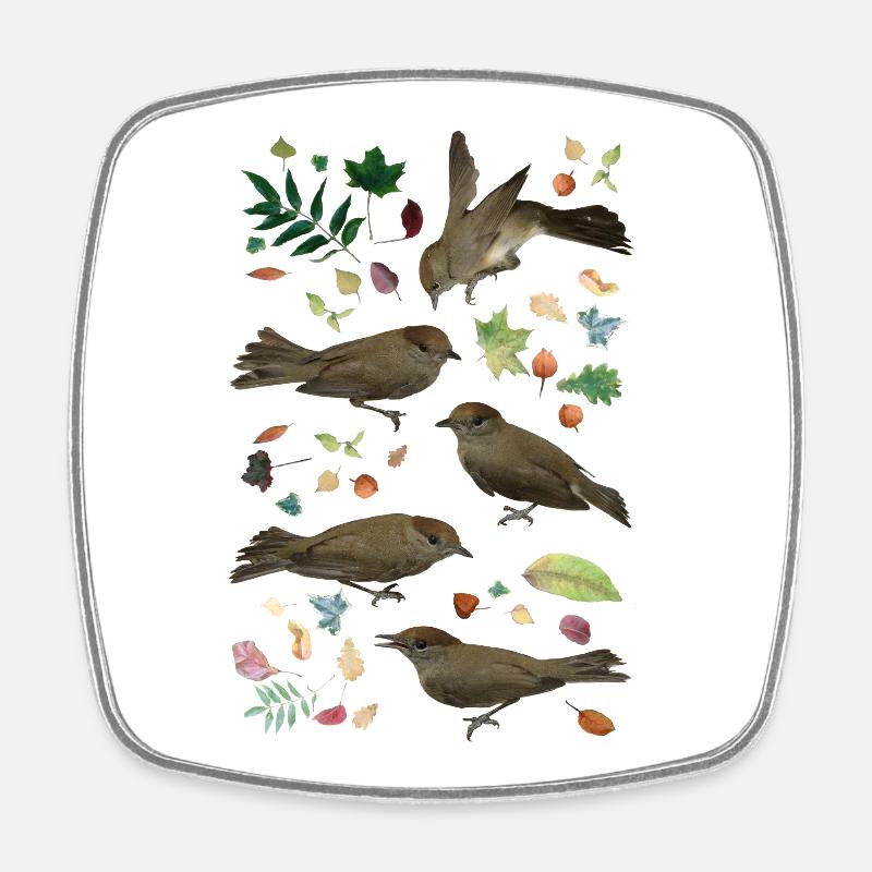 Blackcap with autumn leaves - Square fridge magnet - white