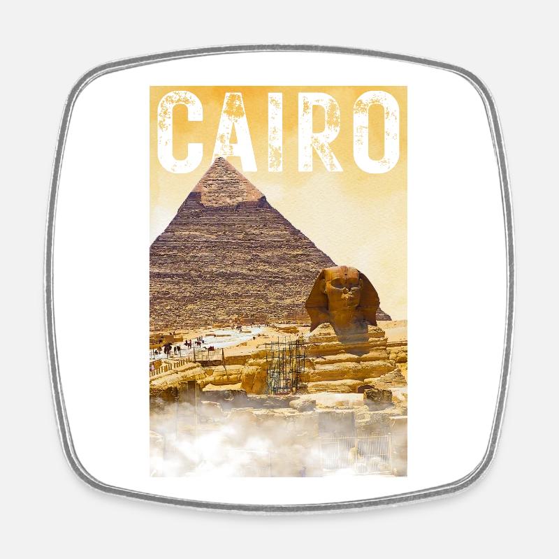 Affiche de voyage vintage du Caire avec pyramide et sphinx - Magnet carré - blanc