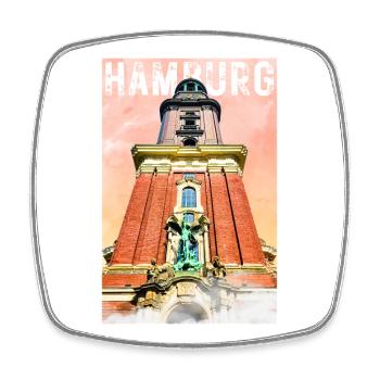 Hamburg Vintage Reiseposter mit dem Michel - Viereckiger Kühlschrankmagnet - Weiß - Vorne