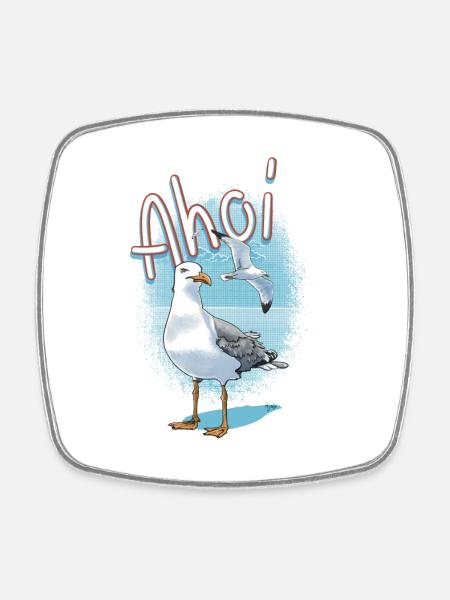 Ahoy Seagull Illustration - Square fridge magnet - white