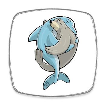 Beste Freunde für immer, Robbe umarmt Delfin - Viereckiger Kühlschrankmagnet - Weiß - Vorne