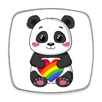 Dessin animé Panda tenant un cœur arc-en-ciel de fierté - Magnet carré - blanc - Devant