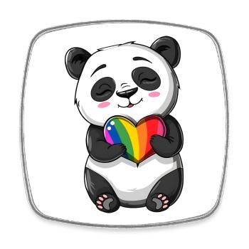 Dessin animé Panda tenant un cœur arc-en-ciel de fierté - Magnet carré - blanc - Devant
