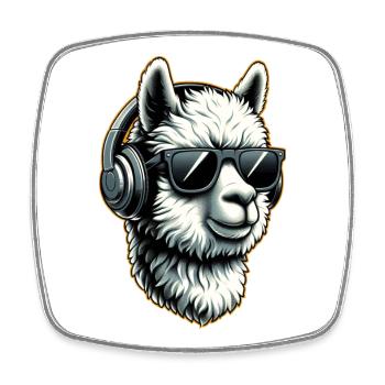 Alpaca llama with headphones and sunglasses - Square fridge magnet - white - Front