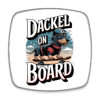 Dackel on Board Rauhaardackel auf dem Skateboard - Viereckiger Kühlschrankmagnet - Weiß - Vorne