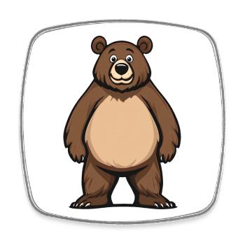 Ours mignon debout dans le style de dessin animé - Adorable - Magnet carré - blanc - Devant