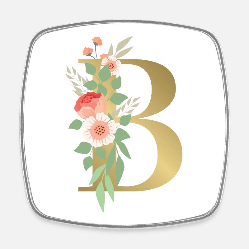Elégante lettre 'B' avec des fleurs - Magnet carré - blanc