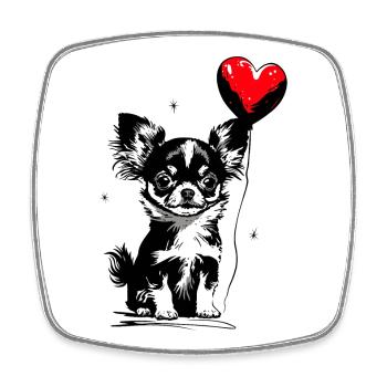 Chihuahua mit Herz Luftballon - Heartful Creatures - Viereckiger Kühlschrankmagnet - Weiß - Vorne