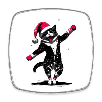 Dancing Cat in the Snow with Santa Hat - Square fridge magnet - white - Front