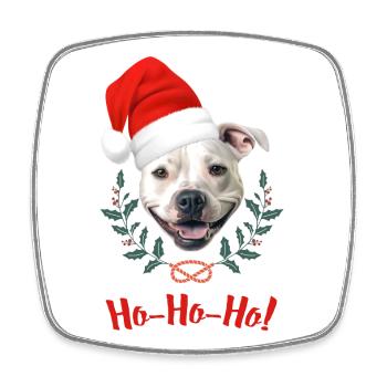 Tête de staffie blanc avec bonnet de père Noël - Magnet carré - blanc - Devant