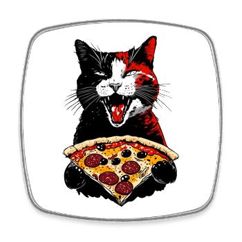 Katze Pizza Cat Street Art - Viereckiger Kühlschrankmagnet - Weiß - Vorne