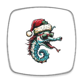 Seepferd Weihnachten Lustig - Viereckiger Kühlschrankmagnet - Weiß - Vorne