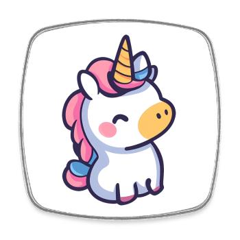 Niedliches Einhorn-Design - skurrile Cartoon-Kunst - Viereckiger Kühlschrankmagnet - Weiß - Vorne