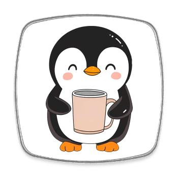 Niedlicher Pinguin mit Kaffeetasse - Entzückendes Design - Viereckiger Kühlschrankmagnet - Weiß - Vorne