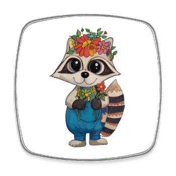Flower Wreath Raccoon - Square fridge magnet - white - Front