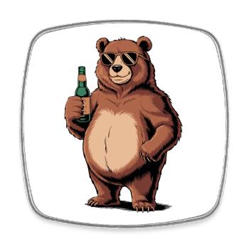 Cool Beer Bear with Sunglasses - Square fridge magnet - white - Front
