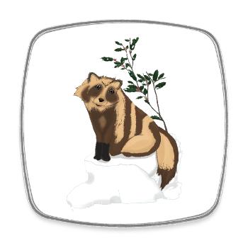 Tanuki sous le gui - Magnet carré - blanc - Devant