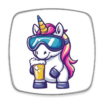 Unicorn après-ski beer - Square fridge magnet - white - Front