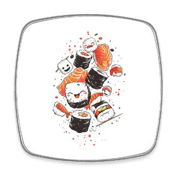 Adorable Sushi Characters with Vibrant Background - Square fridge magnet - white - Front