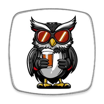 hibou après-ski bière bande dessinée - Magnet carré - blanc - Devant