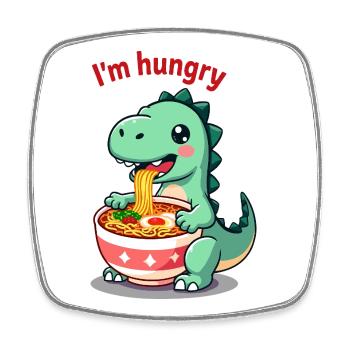 Dinosaurier essen Ramen Cartoon Design - Viereckiger Kühlschrankmagnet - Weiß - Vorne