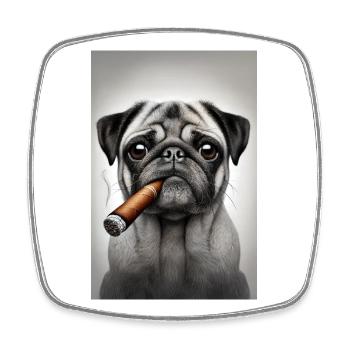 Mops mit Zigarre - Viereckiger Kühlschrankmagnet - Weiß - Vorne