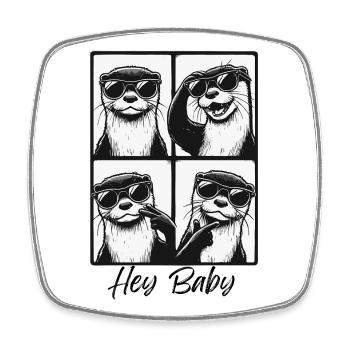 Hey Baby Otter - Viereckiger Kühlschrankmagnet - Weiß - Vorne