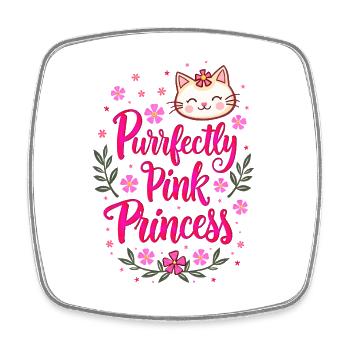 Chatte Princesse Rose Kawaii Girly - Magnet carré - blanc - Devant