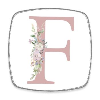 F Monogram, Floral, Customizable - Square fridge magnet - white - Front