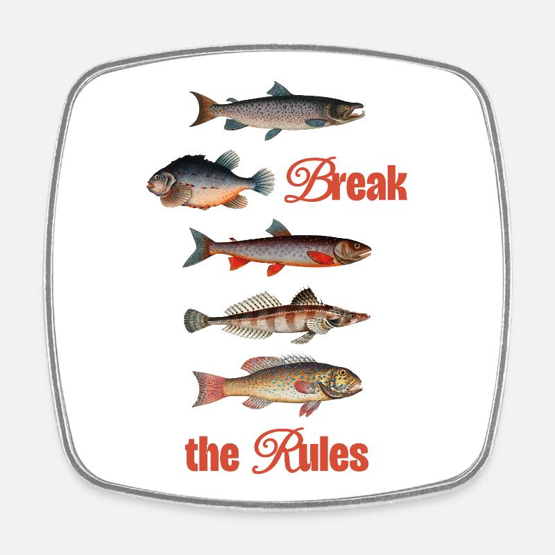 Break the Rules – Retro Fish Art - Viereckiger Kühlschrankmagnet - Weiß