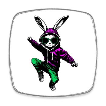 Cooler Hase Osterhase im Jogger mit Sonnenbrille - Viereckiger Kühlschrankmagnet - Weiß - Vorne