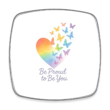 Be Proud to Be You – Regenbogen-Herz mit Message - Viereckiger Kühlschrankmagnet - Weiß - Vorne