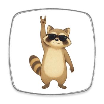 Retro Raccoon Rocker - Square fridge magnet - white - Front