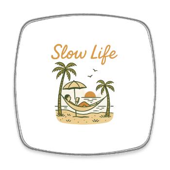 Slow Life Hängematte bei Sonnenuntergang - Viereckiger Kühlschrankmagnet - Weiß - Vorne