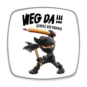 Ninja mit Bleistift und Messer Schulkind 1.Klasse - Viereckiger Kühlschrankmagnet - Weiß - Vorne