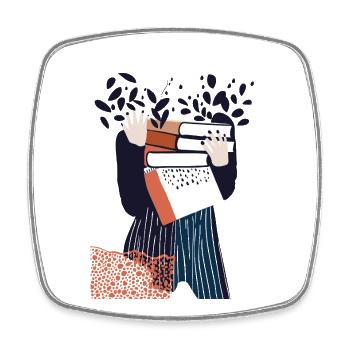 Illustration d’amoureux des livres - Jolie fille portant un livre - Magnet carré - blanc - Devant