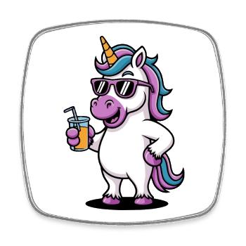 Unicorn Lustige Party mit Einhorn Unisex Cartoon - Viereckiger Kühlschrankmagnet - Weiß - Vorne