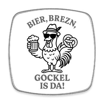 Gockel is da! - Lustiges Hahn Party Design - Viereckiger Kühlschrankmagnet - Weiß - Vorne