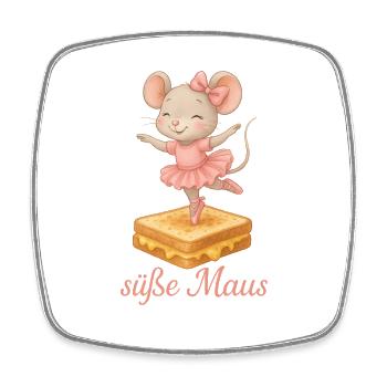Mignon ballerine souris sur sandwich au fromage - Magnet carré - blanc - Devant