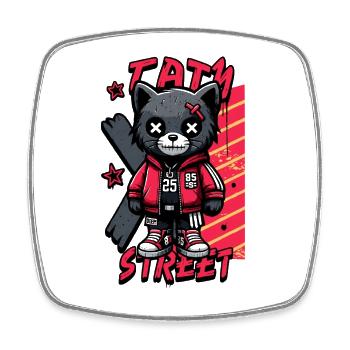 Tatty Street Katze Hoodie - Viereckiger Kühlschrankmagnet - Weiß - Vorne