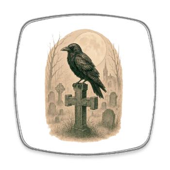 Moonlit Graveyard Raven Illustration - Square fridge magnet - white - Front